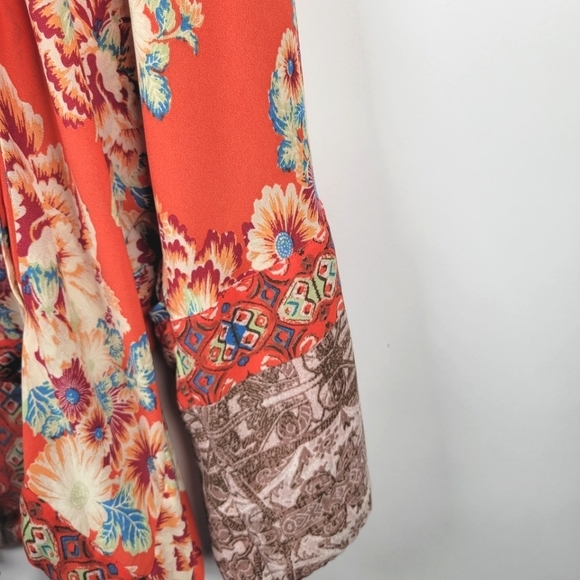 Free People Women Oversized Wildflower Kimono Top‎ Blouse Size M/L Full Zip Boho - Picture 5 of 8